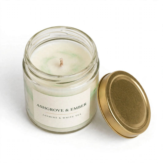 Ashgrove & Ember Jasmine & White Tea Scented Soy Candle, 8 oz