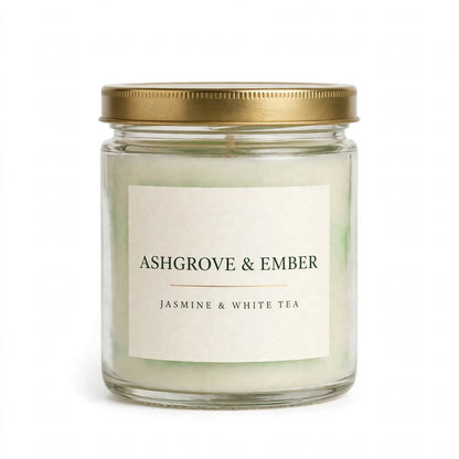 Ashgrove & Ember Jasmine & White Tea Scented Soy Candle, 8 oz